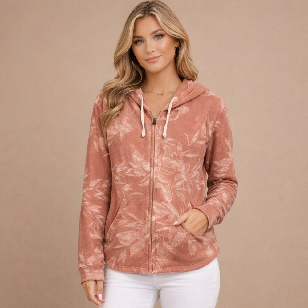 O'Neill Dusty Pink Floral Hooded Zip-Up Jacket - Size S | Very Good Condition